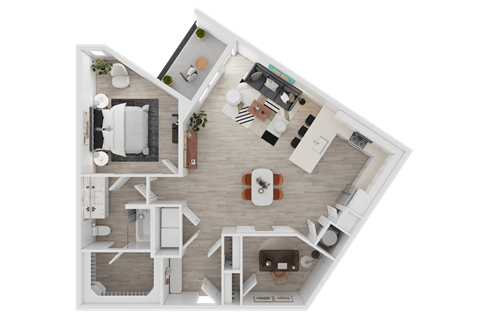 Floor plan for 1 bed, 1 bath, 1042 sqft
